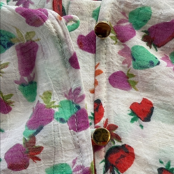 Hope & Harlow White Multicolored Strawberry Print Button Up Tie Front Blouse NWT - Picture 14 of 14